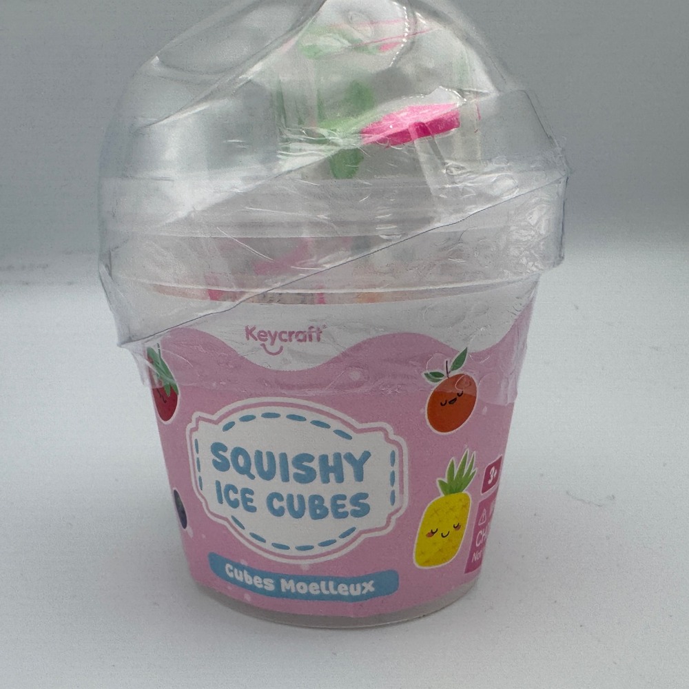 Keycraft Squishy Ice Cubes ASMR Fruit Sensory Fidget Toy Pink Cup New Sealed